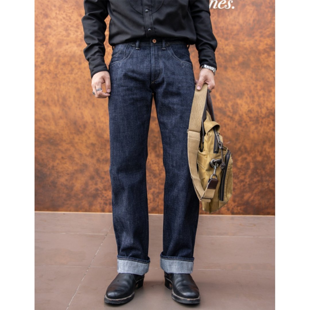牛王系列 634版型 宽松直筒 18oz 巴黎扣 预缩处理 INDIGO DENIM - 男士长裤 - 棉 蓝色