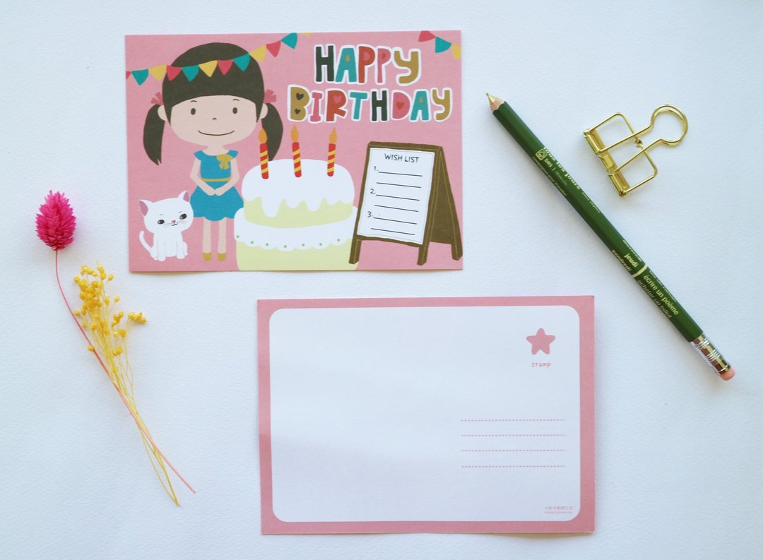 Happy Birthday 生日许愿 明信片 生日卡片 - 卡片/明信片 - 纸 粉红色