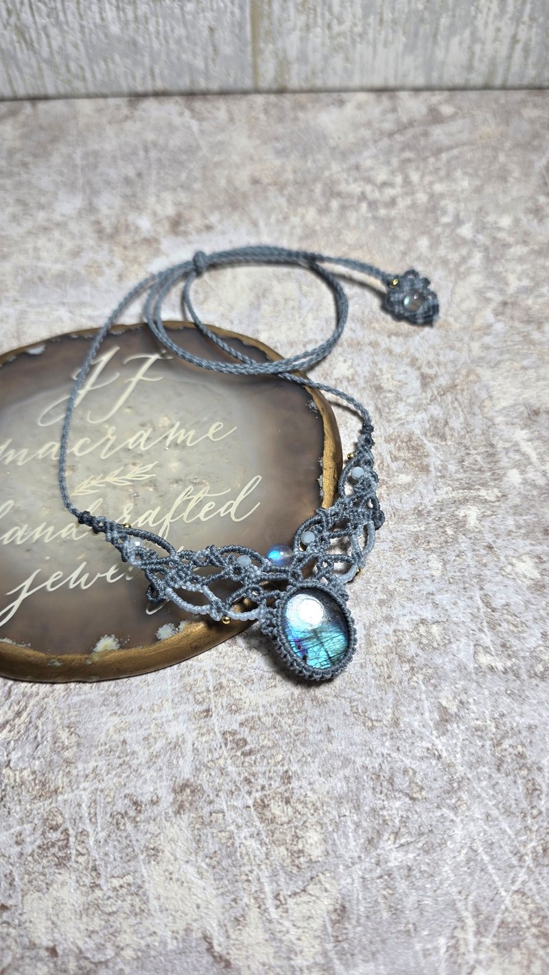 L162拉长石。南美蜡线编织项链 - 项链 - 其他材质 灰色