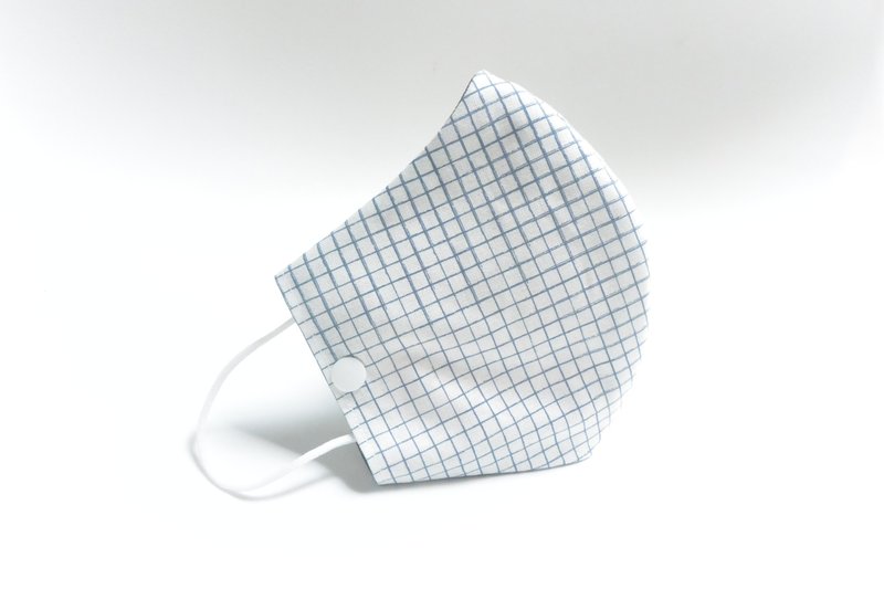 手作立体口罩套 / 放置滤材口罩 / 一般口罩- 格子 蓝 - 口罩 - 棉．麻 蓝色