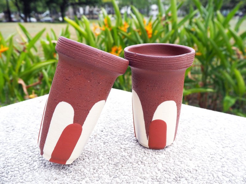 赤土乐系列 | 红白山山 长盆栽 - 植栽/盆栽 - 陶 红色