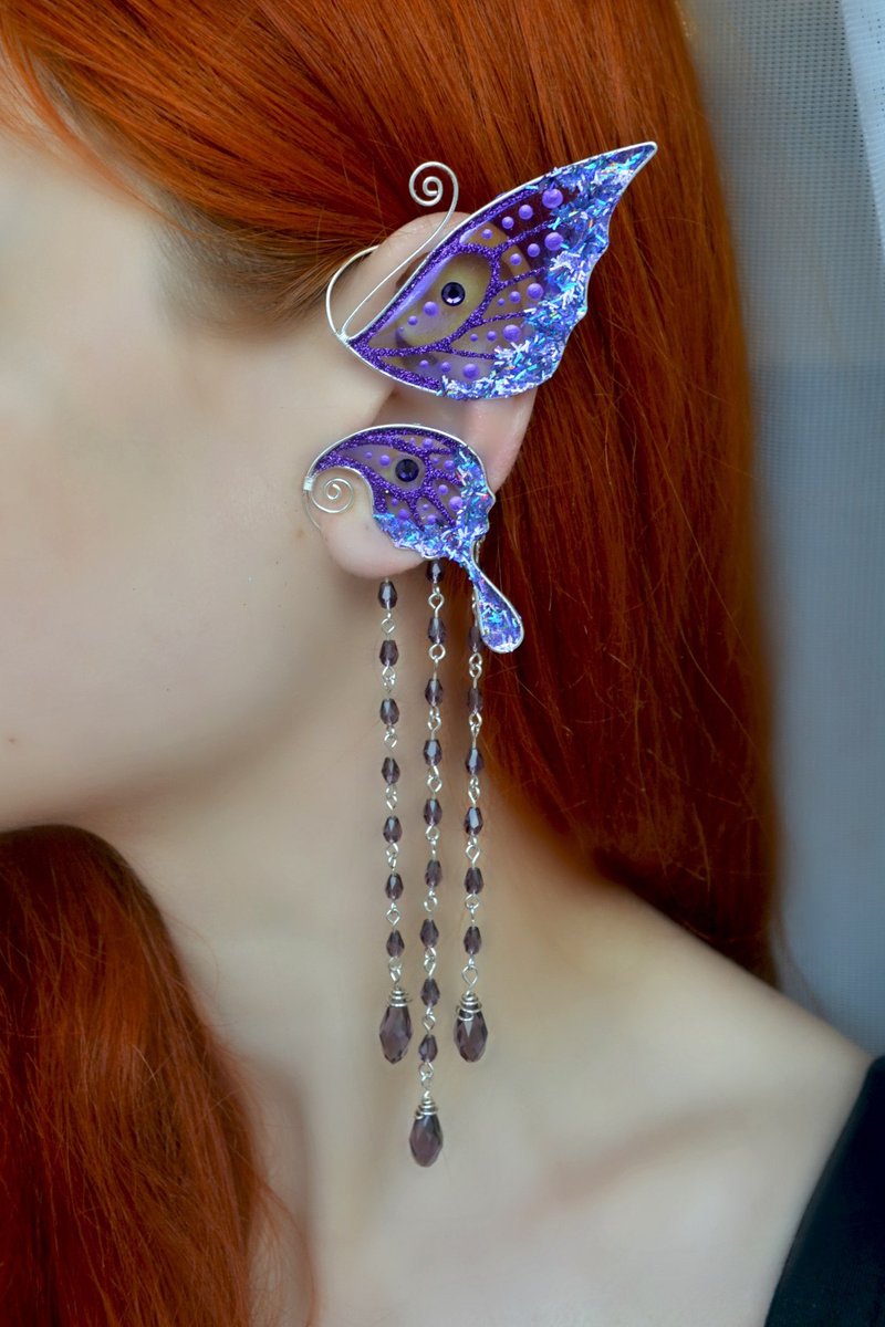 仙女耳夹耳环无穿孔 - 耳环/耳夹 - 铜/黄铜 紫色