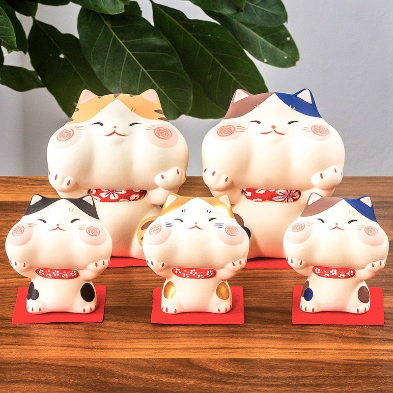 日本京都龙虎作陶土手绘可爱大脸福气猫猫存钱罐陶瓷摆件家居饰品 - 摆饰 - 陶 