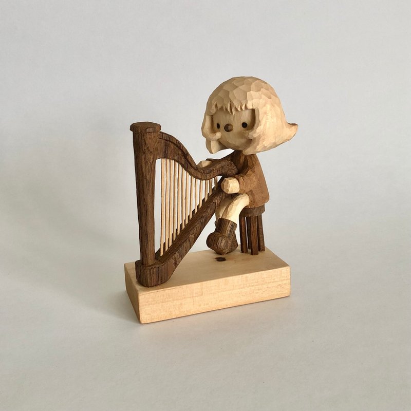 竖琴演奏者的木雕 - 摆饰 - 木头 咖啡色