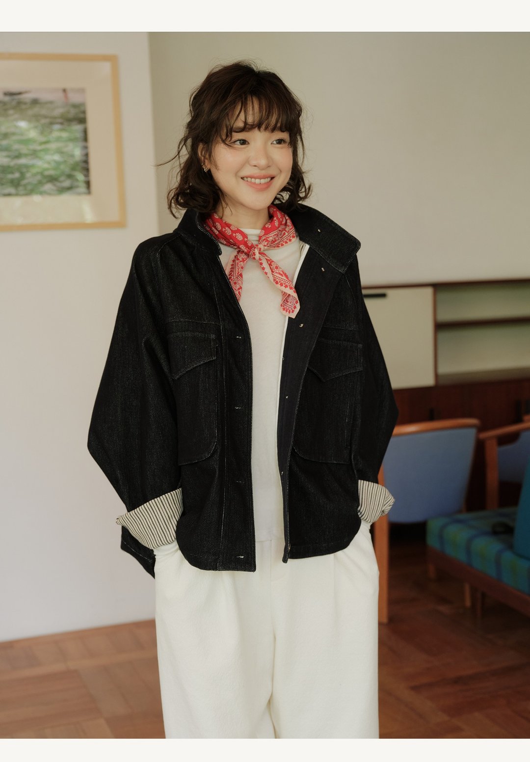 小个子牛仔外套春秋日系工装风 - 女装上衣 - 亚麻 多色