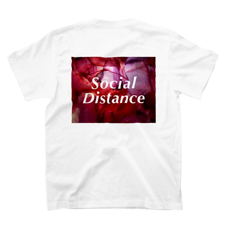 "Social Distance" Back Printed T-shirt floral - 女装 T 恤 - 棉．麻 白色