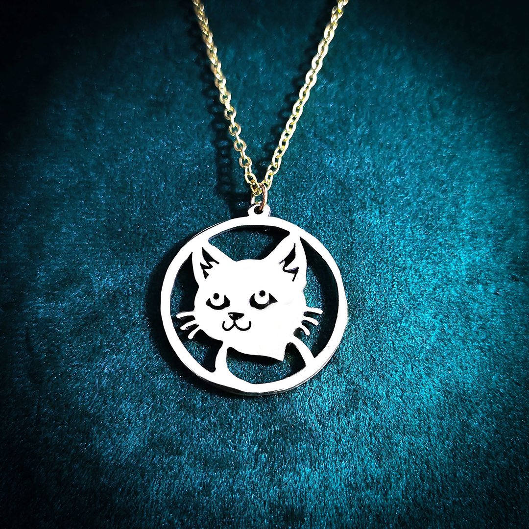 圆形猫咪坠饰 : Amore Accessories - 项链 - 铜/黄铜 银色