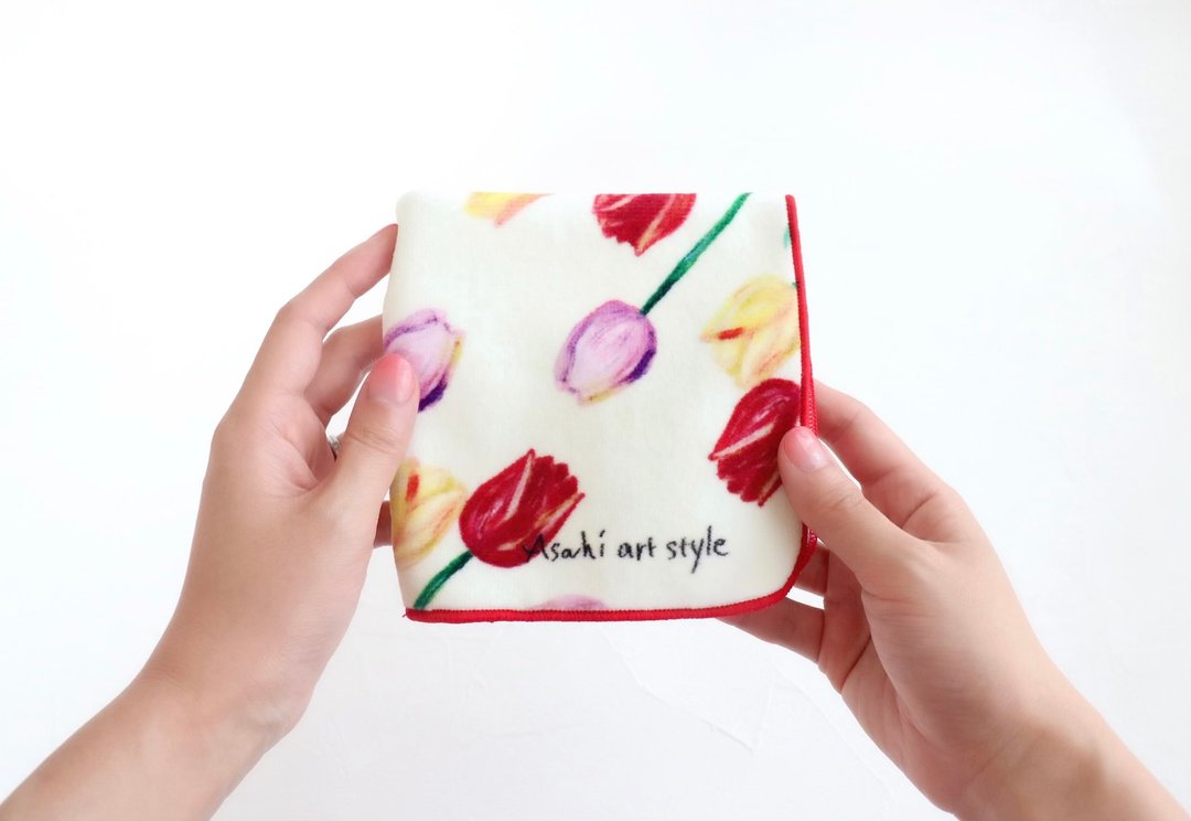 Carrying around art, towel handkerchief, TULIP gift wrapping - 手帕/方巾 - 棉 红色