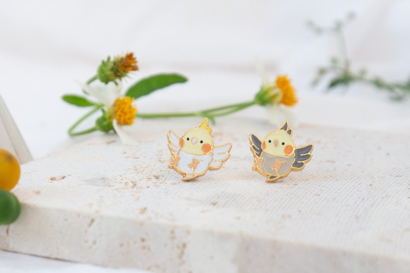 玄凤 Cockatiel 鸟 鹦鹉 夹式耳环 低敏钢针 生日礼物 纸盒包装 - 耳环/耳夹 - 珐琅 多色