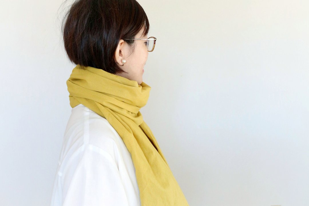Mimosa yellow stole half size - 丝巾 - 棉．麻 黄色