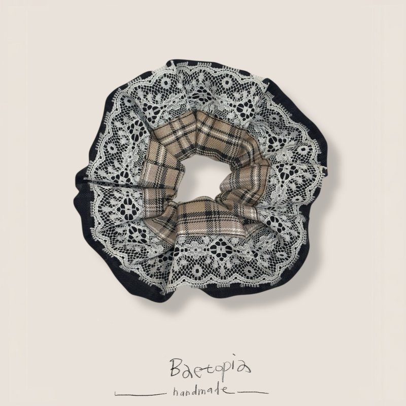 Baetopia | 浮花空气感系列 • 黑糖拿铁蕾丝手作发圈 - 发饰 - 棉．麻 咖啡色