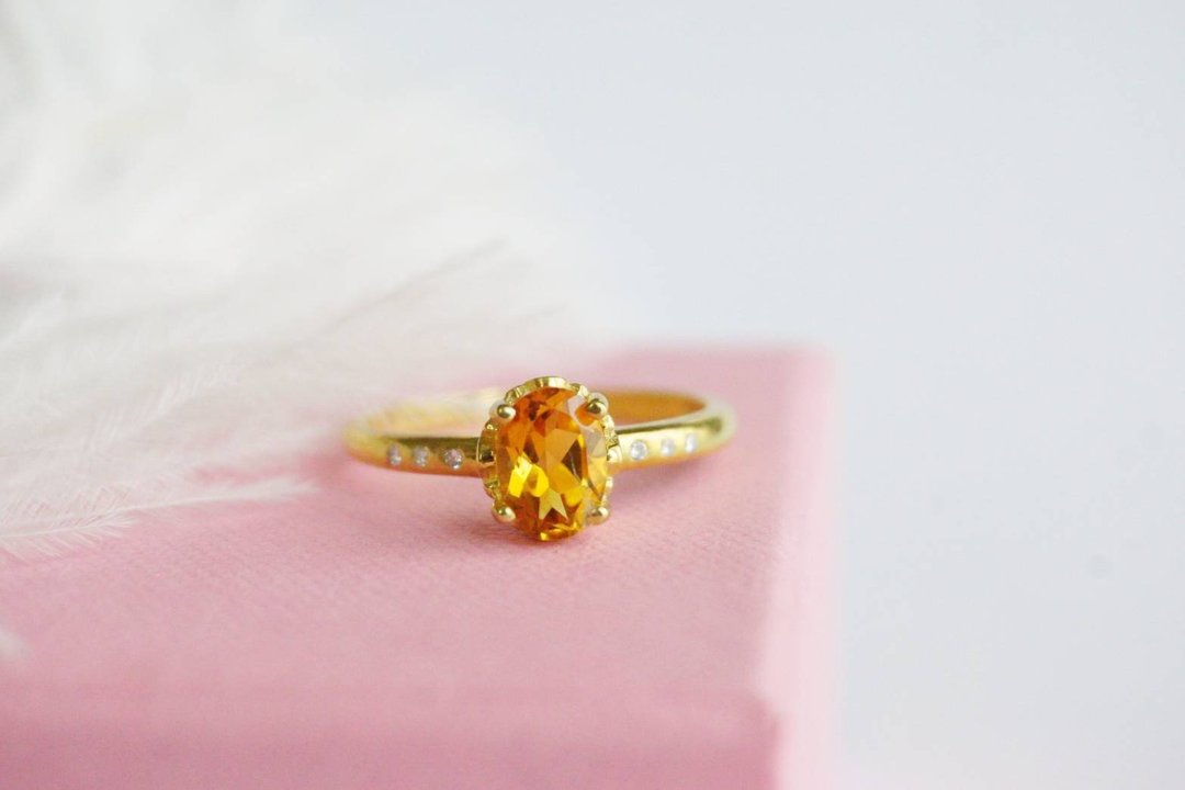 Natural Citrine Silver Ring - 戒指 - 纯银 黄色