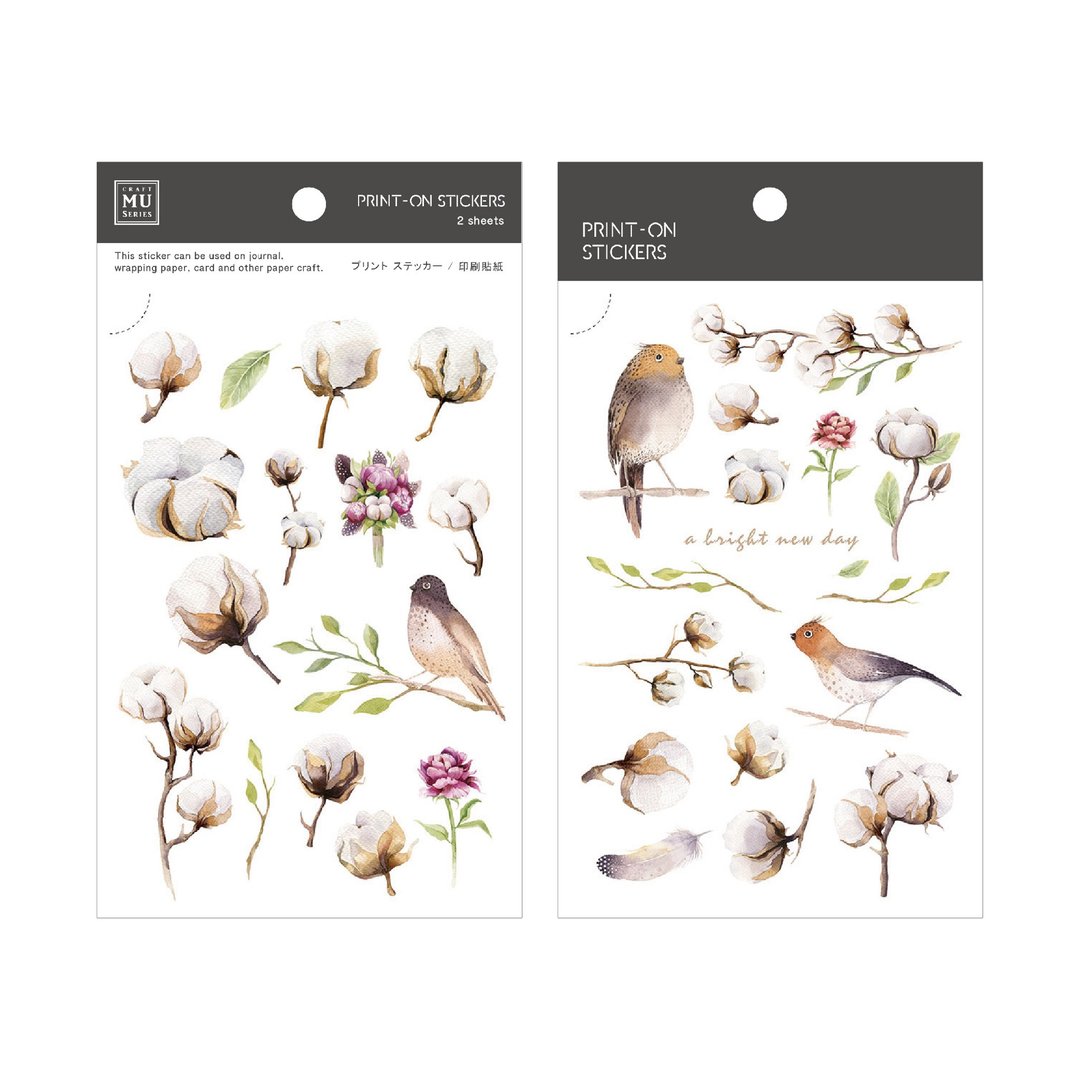 【Print-On Stickers 转印贴纸】no.36-鸟园棉花田 | 花草系列 - 贴纸 - 其他材质 咖啡色
