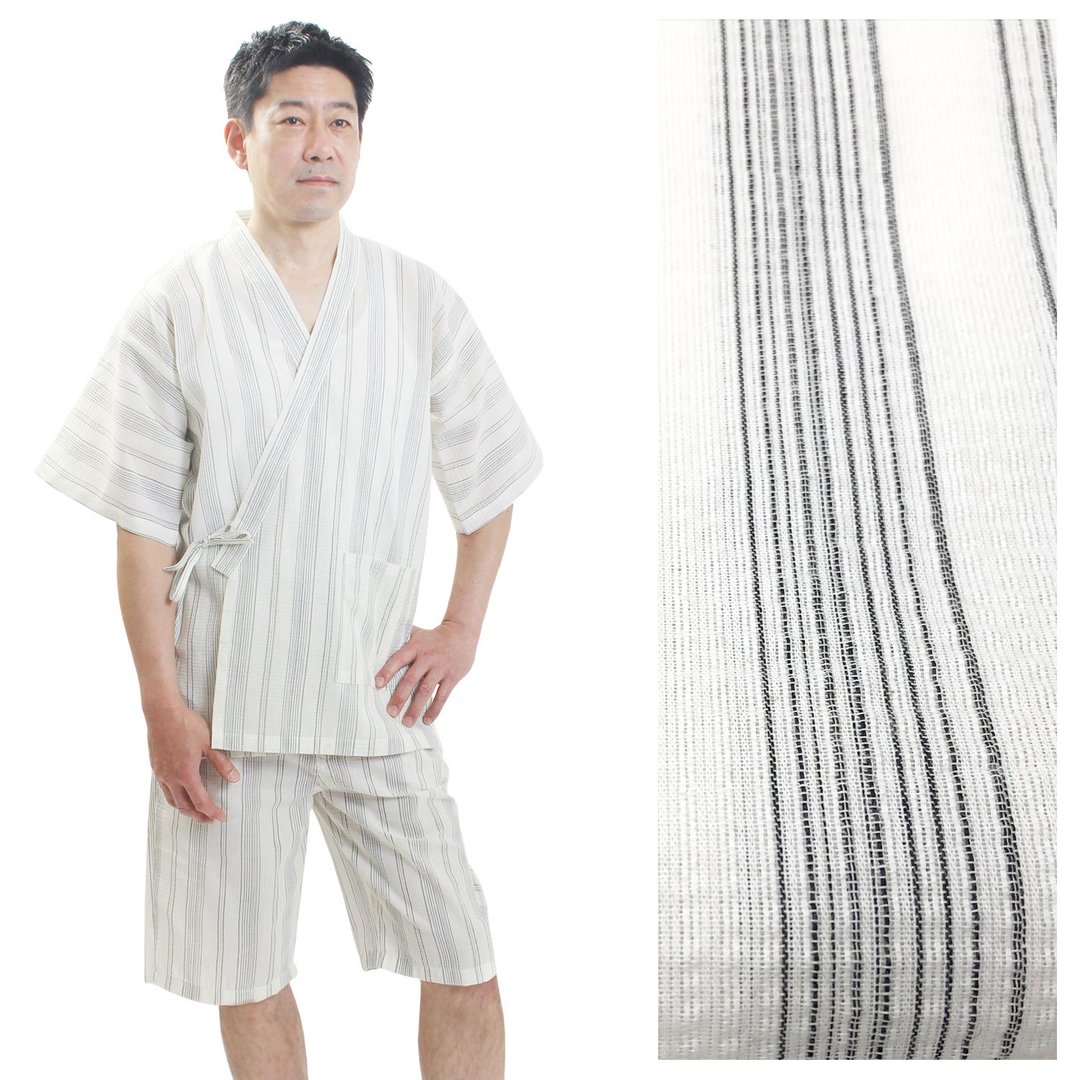 日本 和服 男士 甚平 休闲服 睡衣 成套组 M L LL as06 - 居家服/睡衣 - 棉 白色