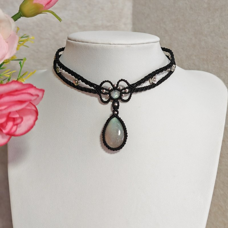 拉长石项链 - 锁骨链 - 半宝石 蓝色