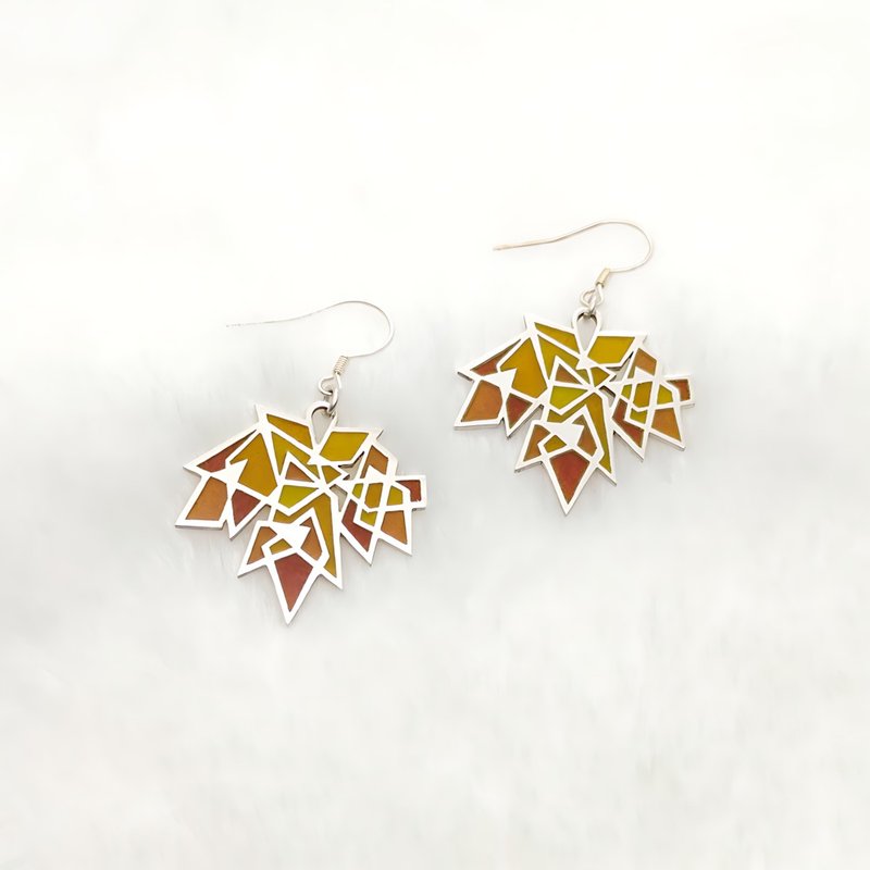 秋韻楓華 / 925純銀透光琺瑯耳飾-給她的禮物 - 耳环/耳夹 - 珐琅 多色