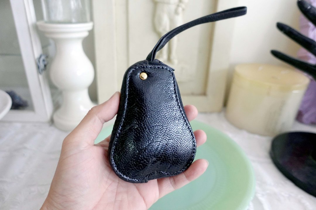 日本中古黑色鸵鸟皮真皮零钱包散纸包碎钱包高级二手古着 - 零钱包 - 真皮 黑色
