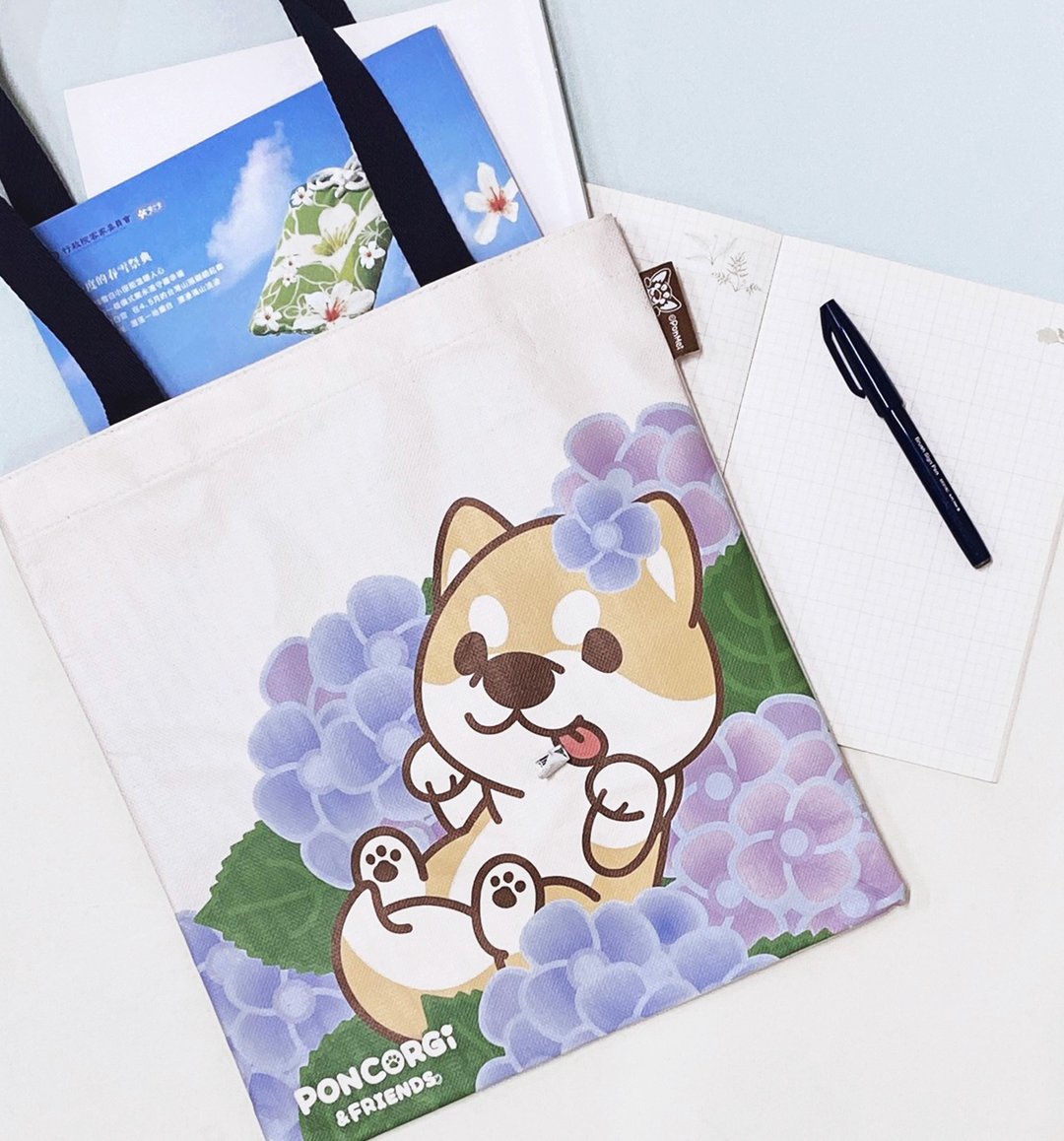 Sunny Bag x 柯基犬椪椪书袋/文青袋_绣球花柴柴款 - 侧背包/斜挎包 - 其他材质 蓝色