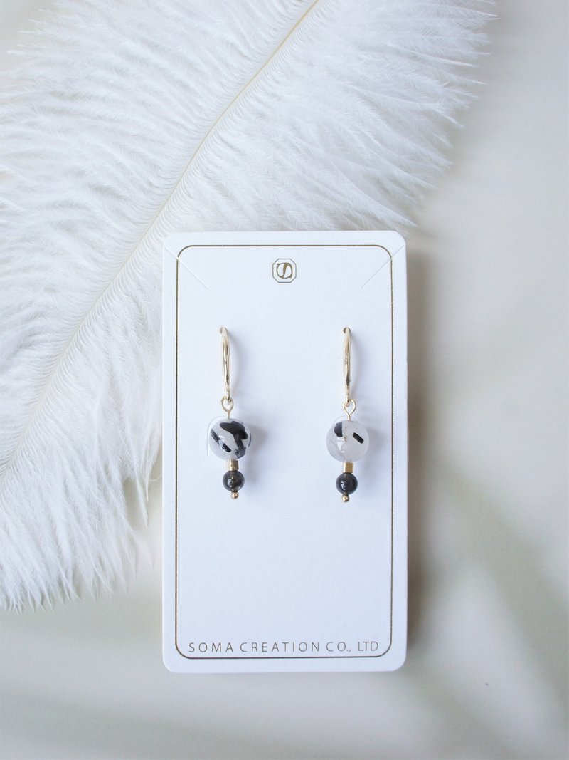 水墨 Black Rutilated Quartz 黑发晶 耳环耳勾 | 可改耳针或耳夹 - 耳环/耳夹 - 宝石 黑色