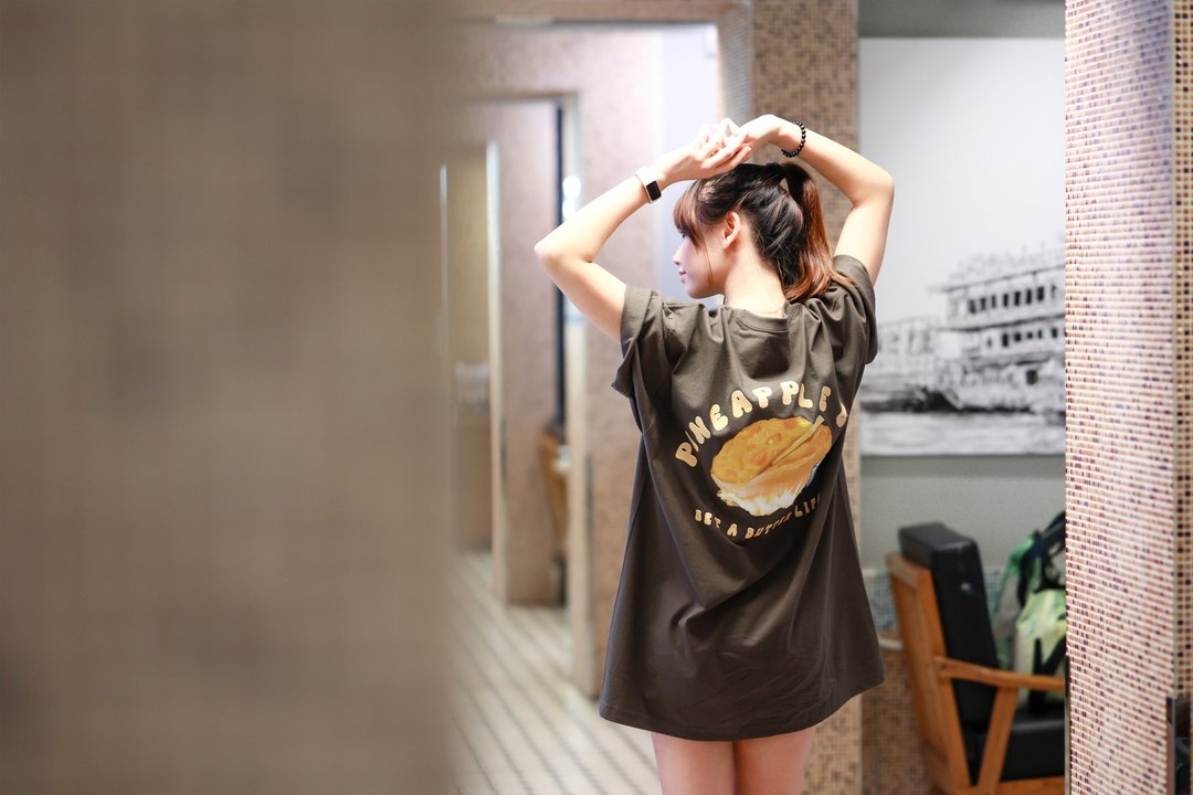 菠萝油T-shirt - 中性连帽卫衣/T 恤 - 棉 灰色