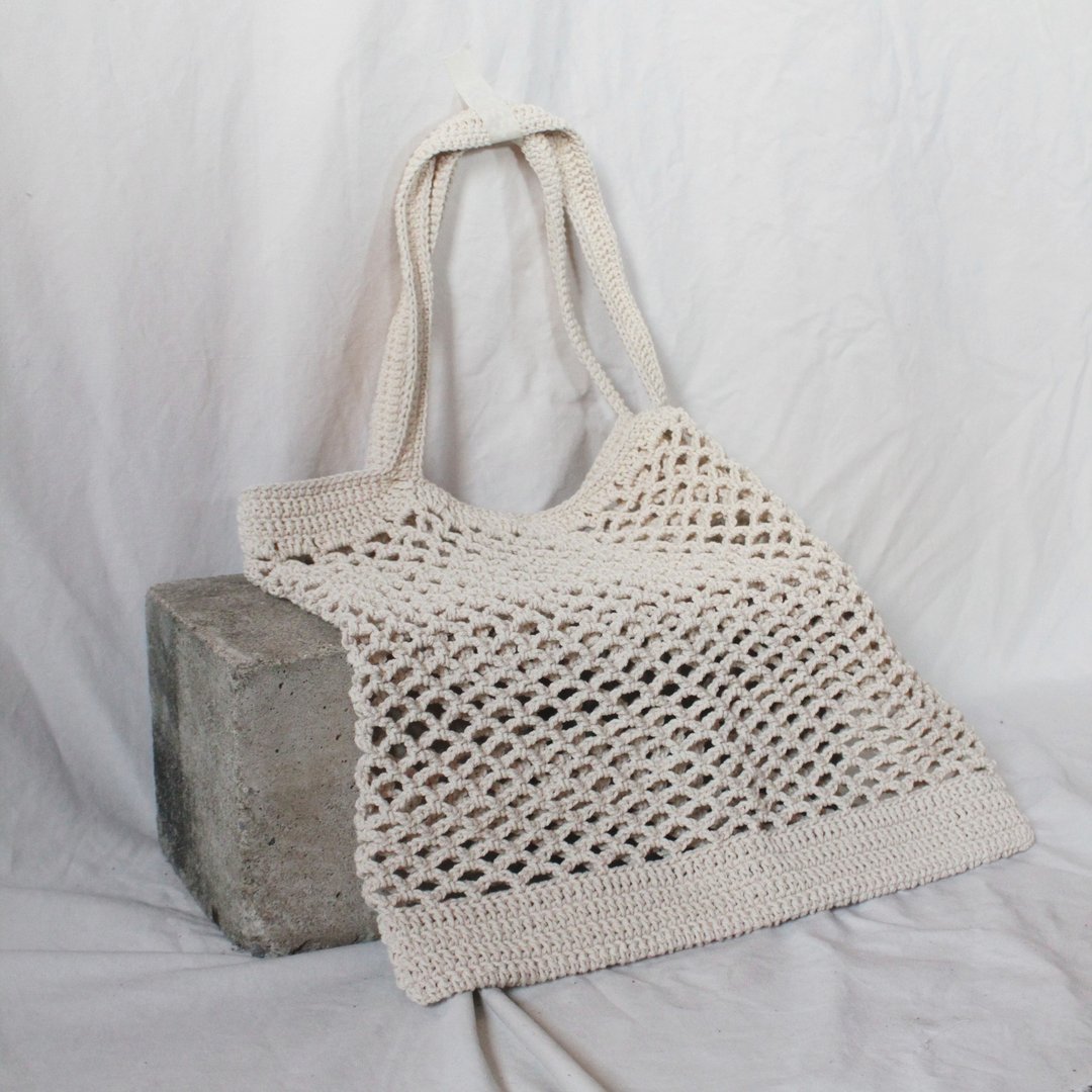 Cream Net bag ,Market bag ,Cream Crochet Tote bag ,Shopping bag - 手提包/手提袋 - 棉．麻 白色