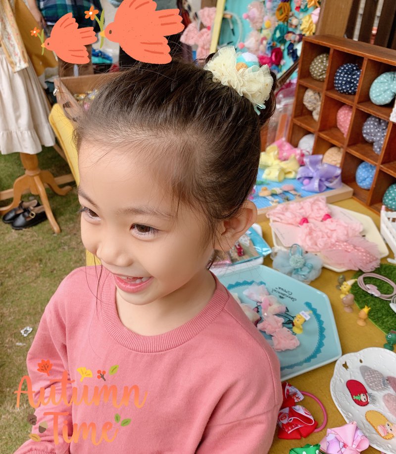 W&C手作 ||冰淇淋女孩|| 蒂芬妮蓝口味+鹅黄 星网纱 发夹 - 发饰 - 其他材质 黄色