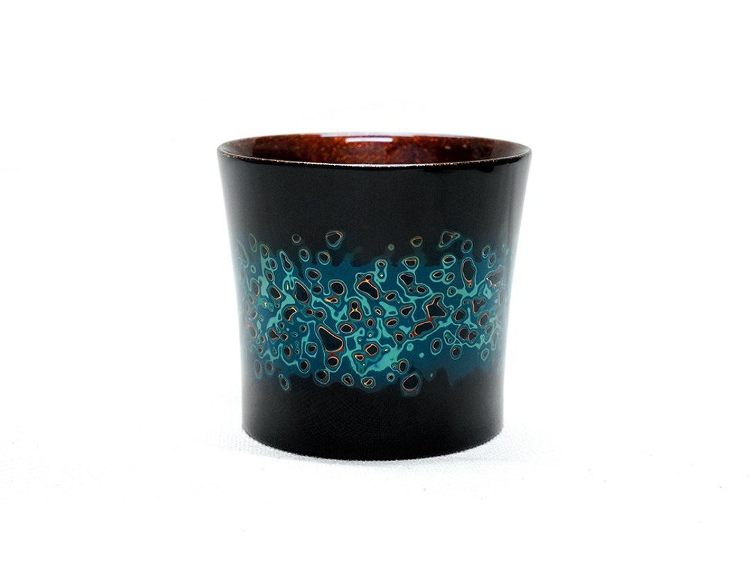 【日初漆艺】天然漆器宽口杯 水之音·蓝 - 酒杯/酒器 - 木头 蓝色