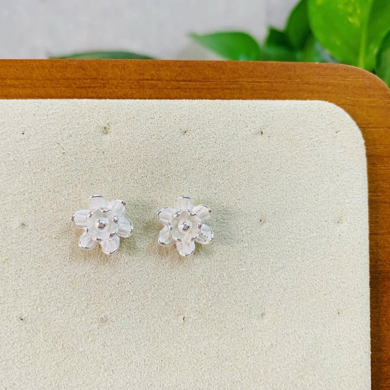 925纯银 / 花系列 - 大莲花耳针 - 耳环/耳夹 - 纯银 银色