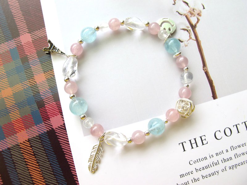 月光石 马达加斯加粉晶 海水蓝宝 白水晶 925纯银饰【环游世界】 - 手链/手环 - 水晶 多色