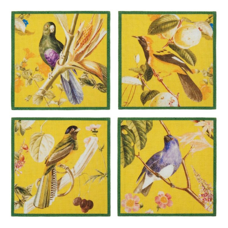 泰国 杯垫 (4入)  Songbird Linen Coasters - Yellow - 餐垫/桌巾 - 亚麻 黄色
