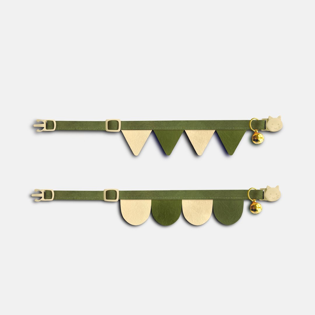 简约手工定制猫项圈 Lily Sage Safety Breakaway Cat Collar - 项圈/牵绳 - 棉 绿色