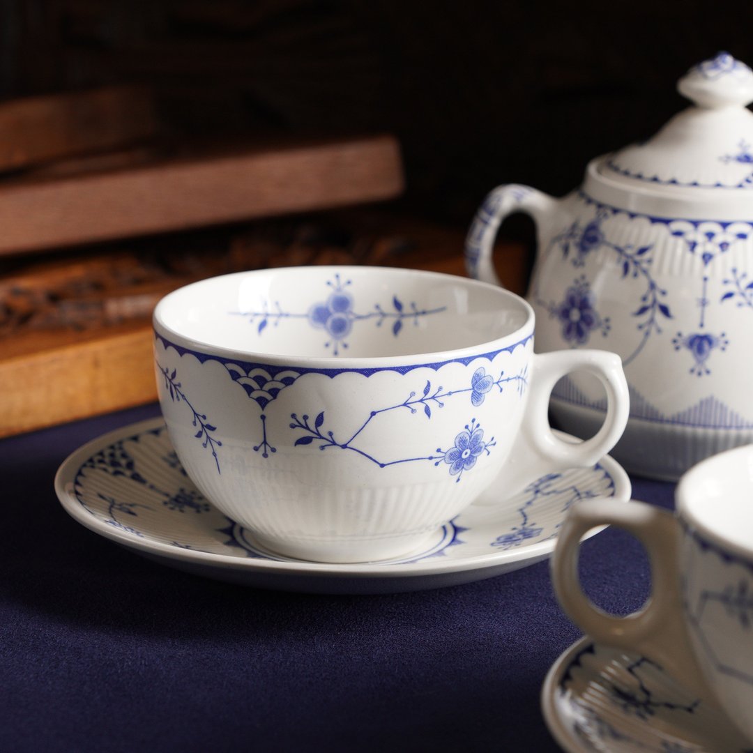 英国Furnivals着名丹麦蓝百年唐草古董茶杯/咖啡杯组 - 茶具/茶杯 - 瓷 蓝色