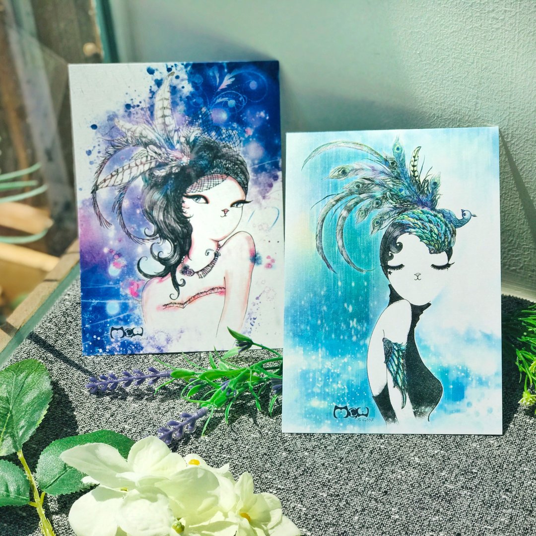 明信片 | 双面插画 - 时尚猫系列 2 款任选 - 卡片/明信片 - 纸 多色