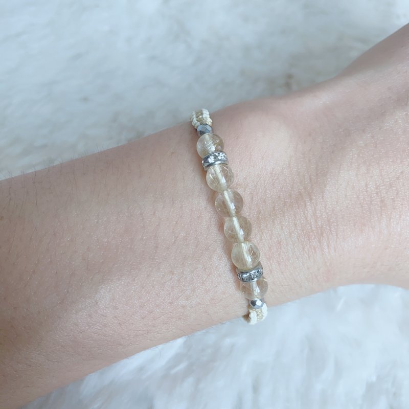 Rutilated Quartz Lucky Stone Macrame Bracelet (6 pcs)(Cream-Khaki Stylish) - 手链/手环 - 其他材质 金色