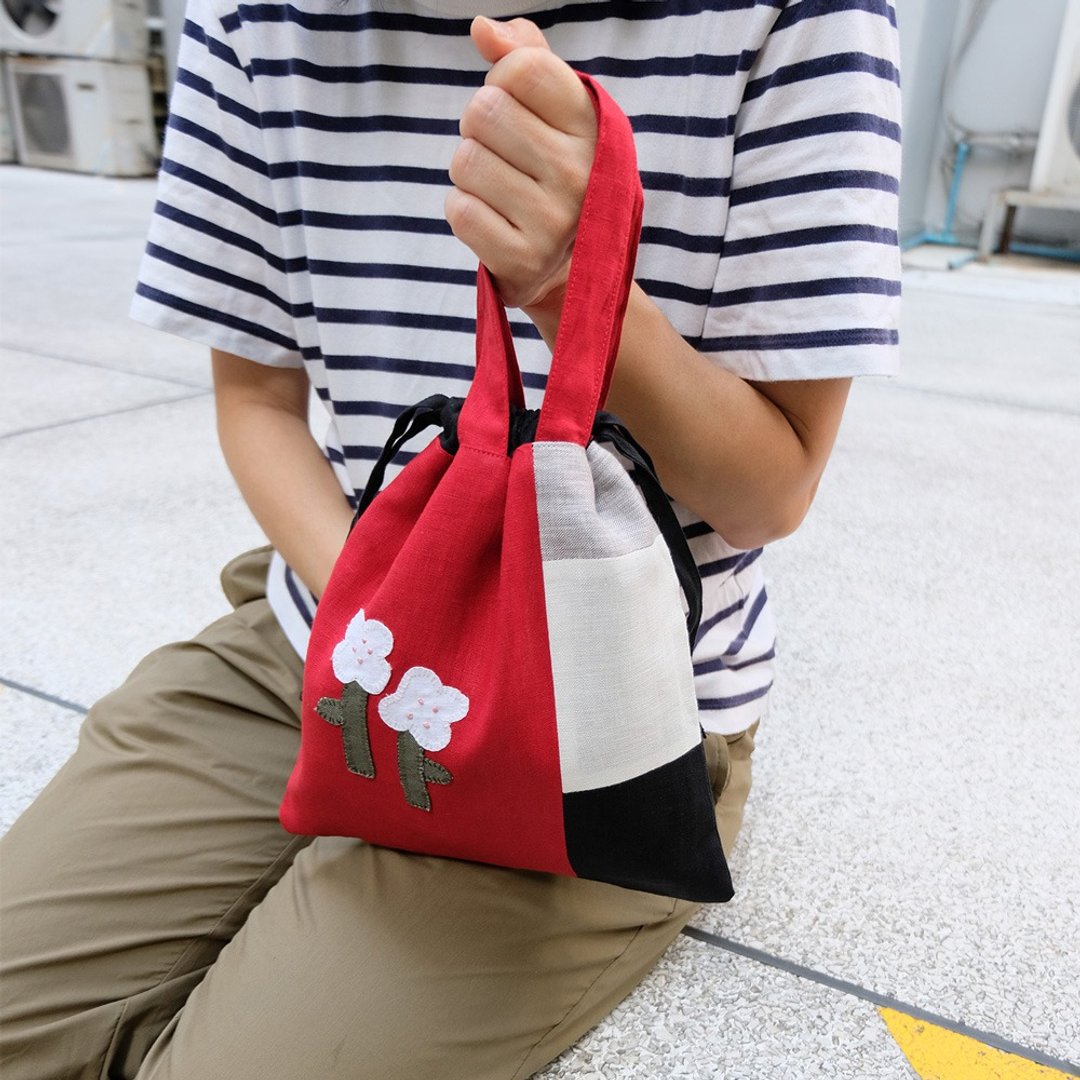 Blooming sunday drawstring pocket / mali mali - 束口袋双肩包 - 棉 黑色