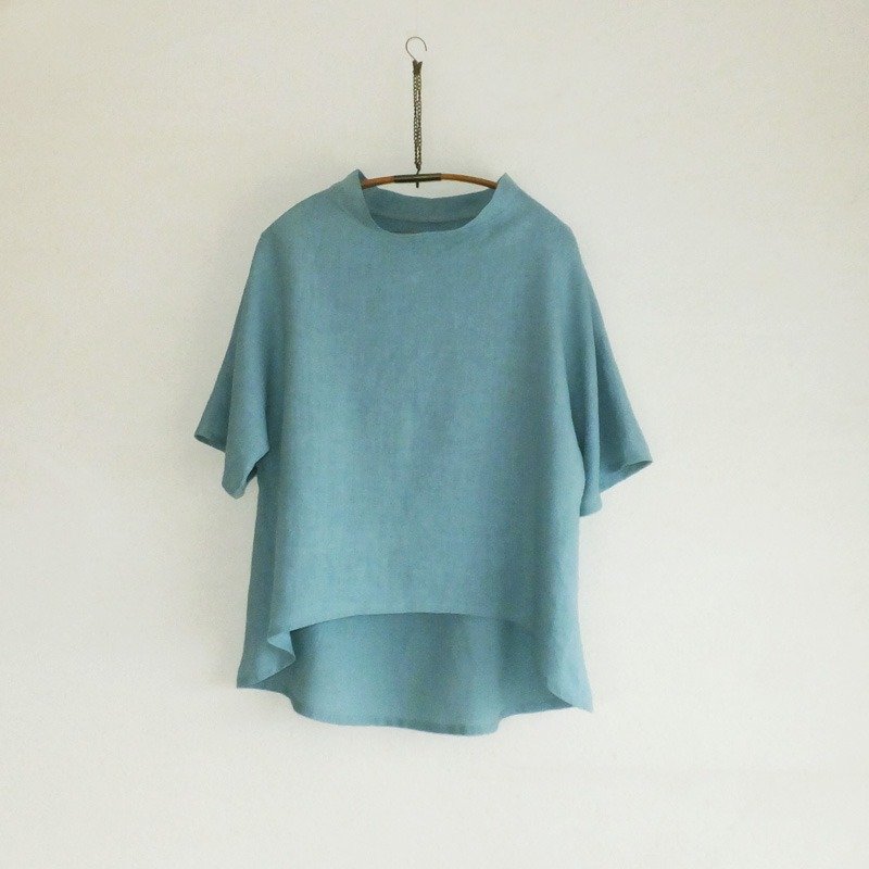 套衫的麻布　仿古绿色 - 女装上衣 - 棉．麻 绿色