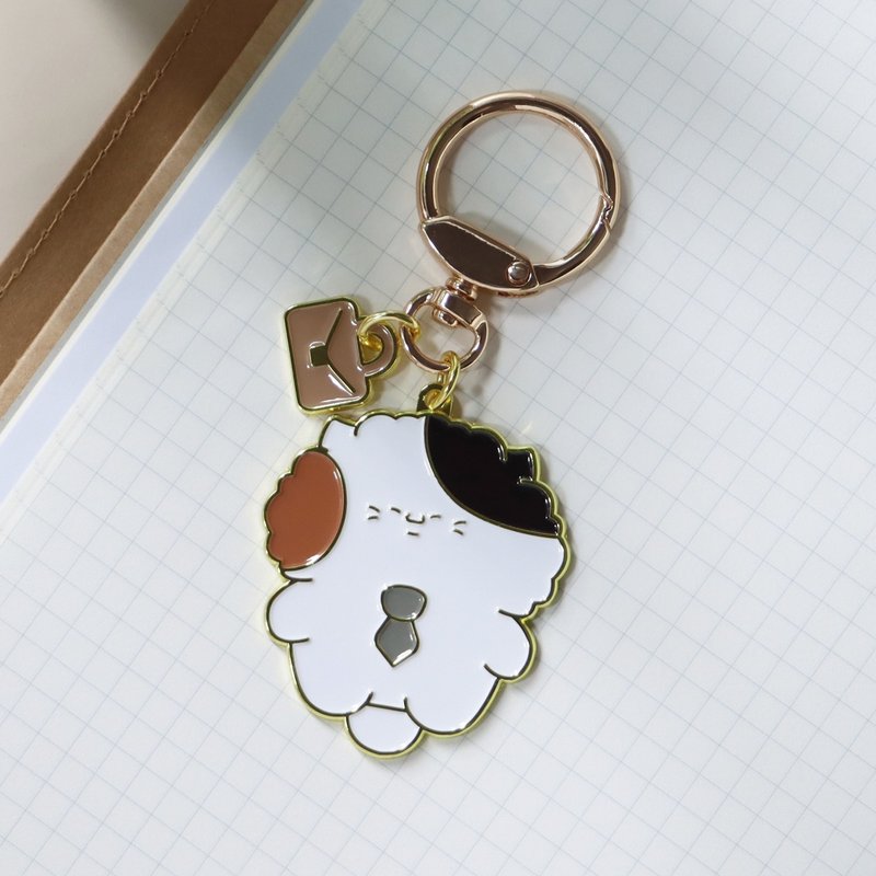 金属弹簧扣钥匙圈/吊饰│小三花看家中Sanfa cat│猫咪吊饰 - 钥匙链/钥匙包 - 其他金属 白色