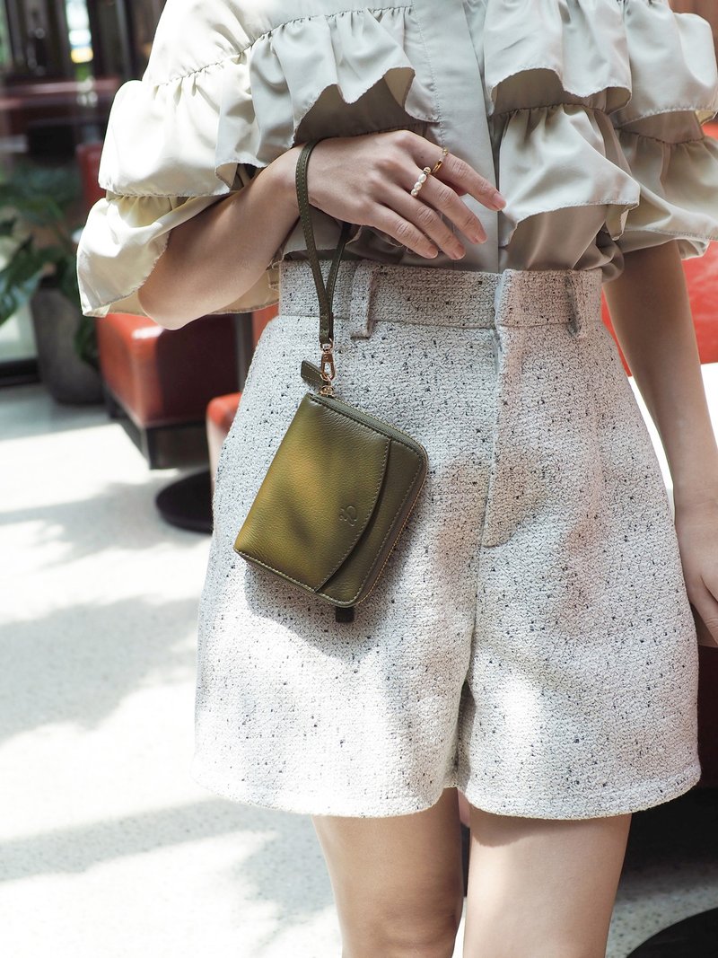 Charm (Hojicha) : 中型拉链长夹, 短夹, 牛皮, 橄榄绿 - 皮夹/钱包 - 真皮 绿色