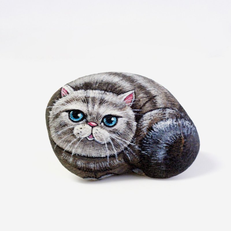 Cat Stone painting. - 玩偶/公仔 - 石头 灰色