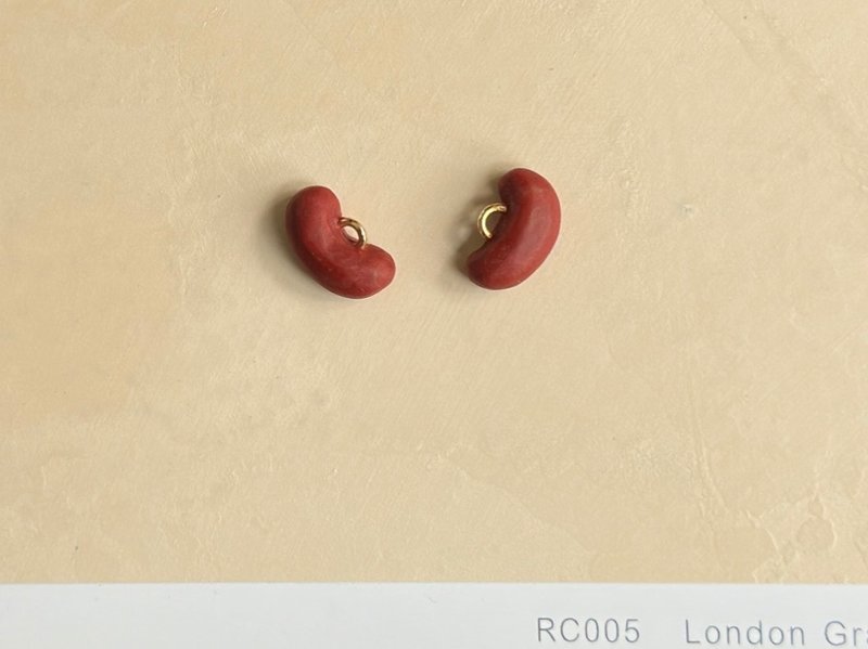 软陶饰品-红豆+金属复合媒材耳环-可制成耳针或耳夹 - 耳环/耳夹 - 其他材质 红色