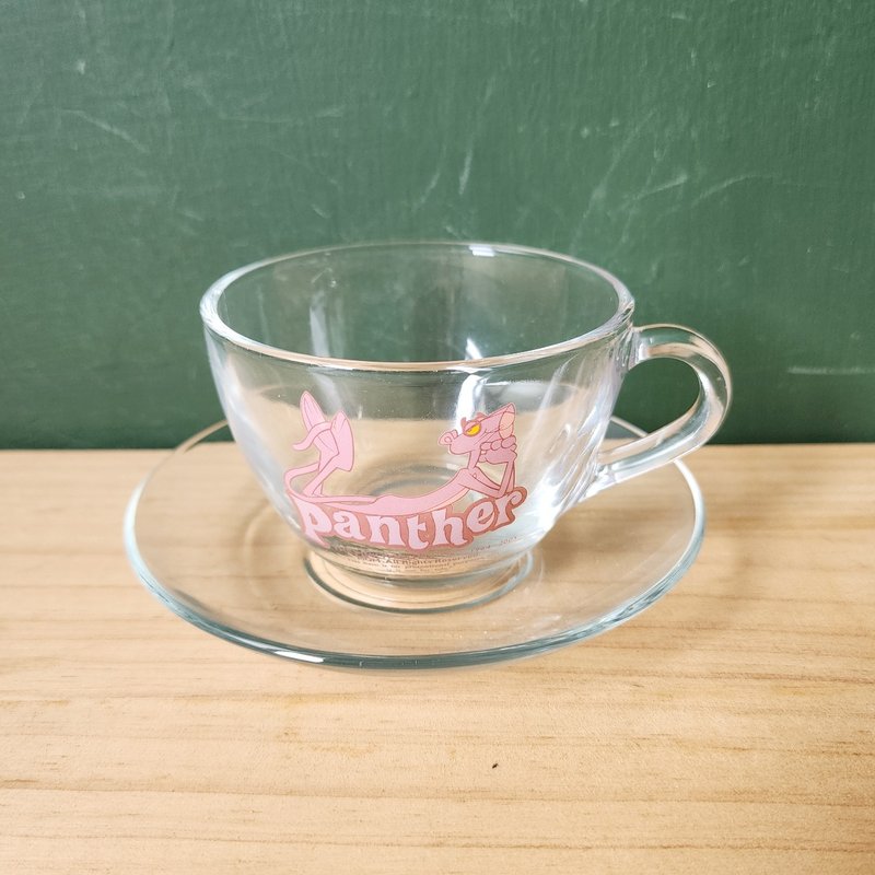 【北极二手杂货】早期 粉红豹 玻璃杯盘组 - 茶具/茶杯 - 瓷 粉红色