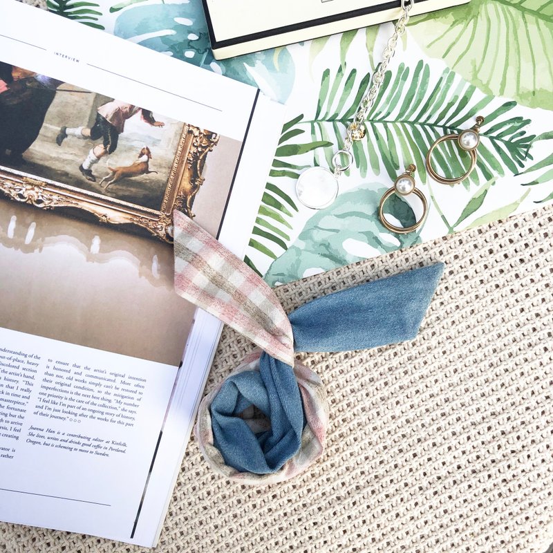 草莓拿铁 / 粉 咖 格 / 软铁丝 铁丝 发带 发箍 - 发带/发箍 - 棉．麻 