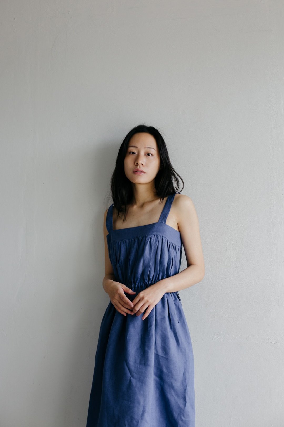 【Off-Season Sales】Linen Overalls Dress in Dove Blue - 洋装/连衣裙 - 棉 蓝色