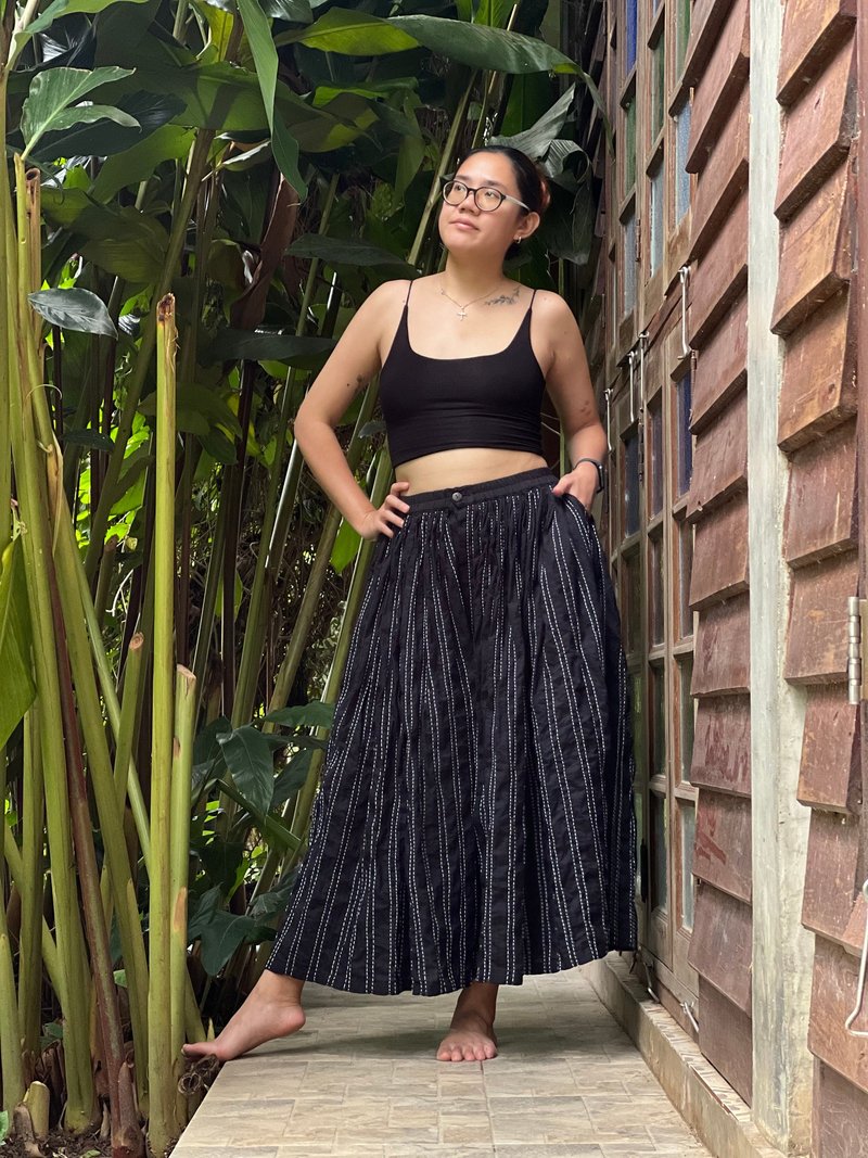 裙裤式打褶设计 - 女装长裤 - 棉．麻 黑色