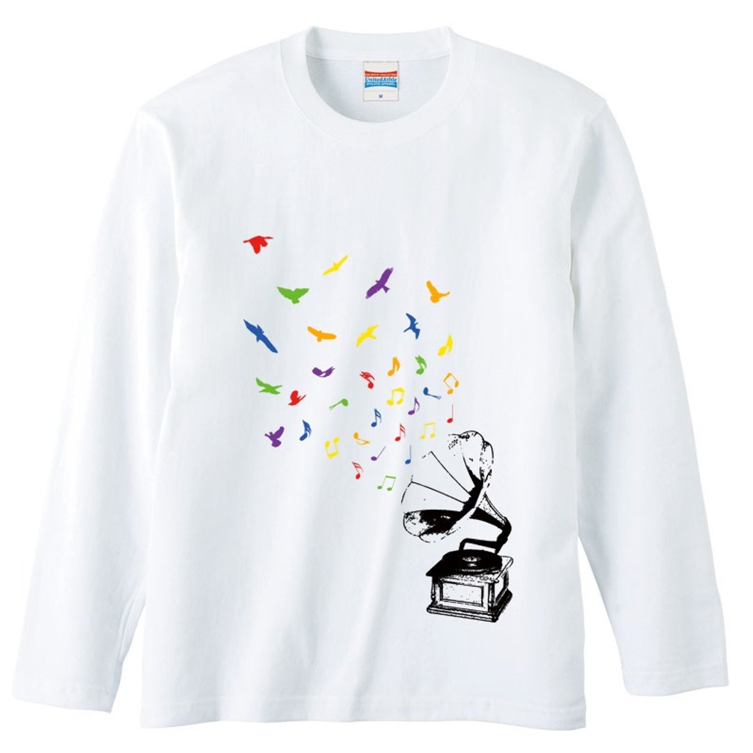 Long sleeve T-shirt / Chirping of birds - 男装上衣/T 恤 - 棉．麻 白色