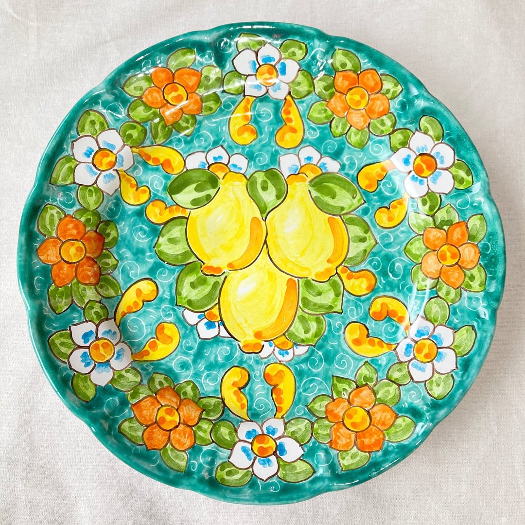 plate 26cm Italianceramic majolica lemon - 盘子/餐盘/盘架 - 陶 黄色