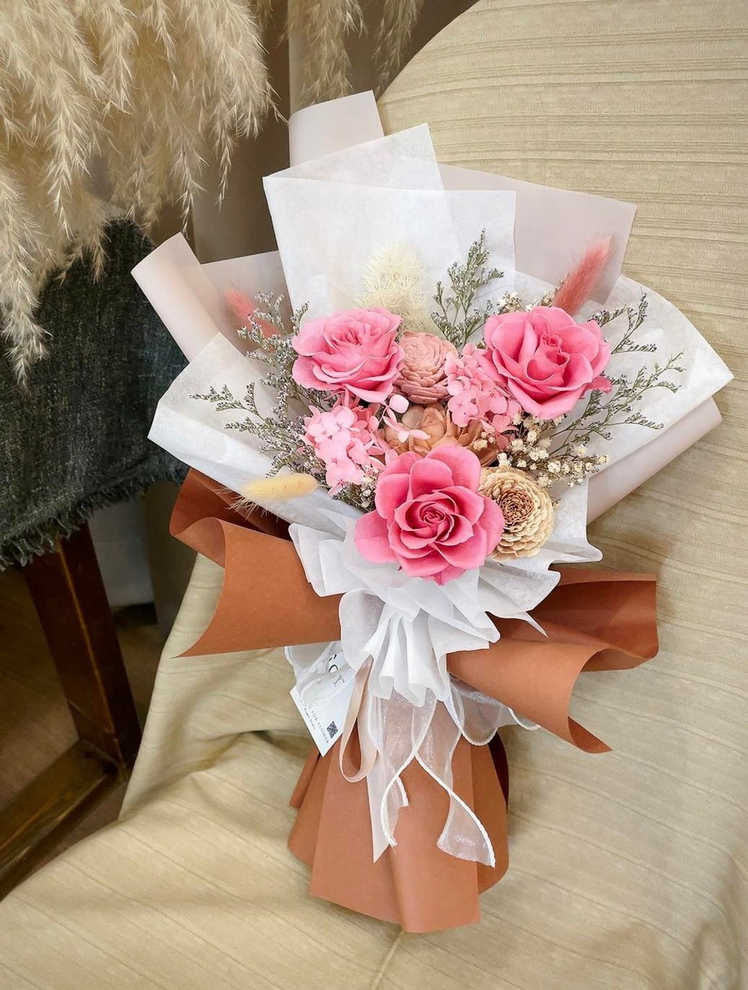 永生玫瑰【粉色浪漫】干燥花束 生日礼物 玫瑰花束 情人节花束 - 干燥花/捧花 - 植物．花 粉红色