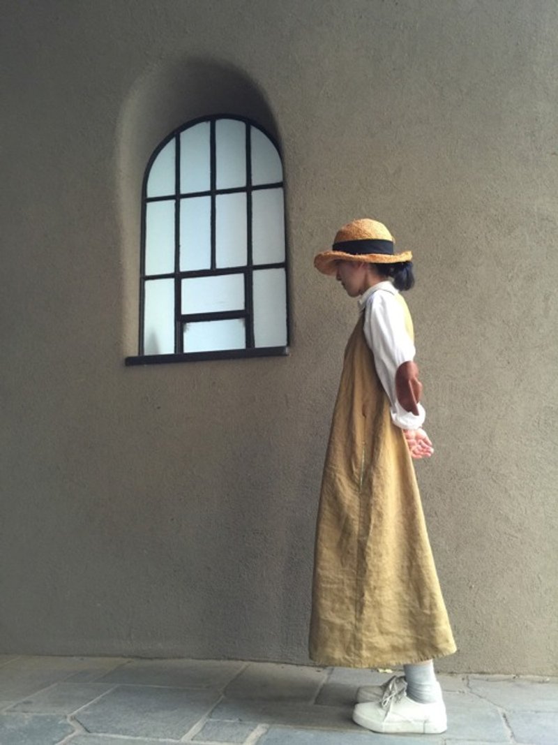 亚麻连身裙 棕金 - 洋装/连衣裙 - 棉．麻 