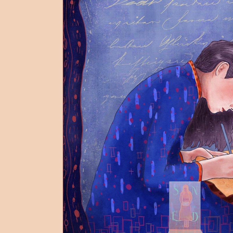 She Writes Letters 艺术印刷 插画明信片 - 卡片/明信片 - 纸 蓝色