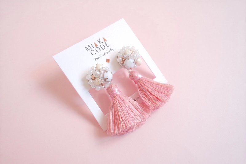 手工串珠 闪石 珍珠 (流苏可客制化)混色流苏 耳环/耳夹 - 耳环/耳夹 - 其他材质 多色